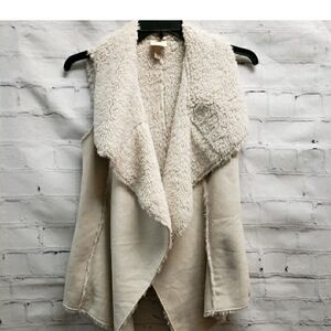 Knox Rose S faux suede sherpa lined open front Cardigan Vest Cream Beige Flawed